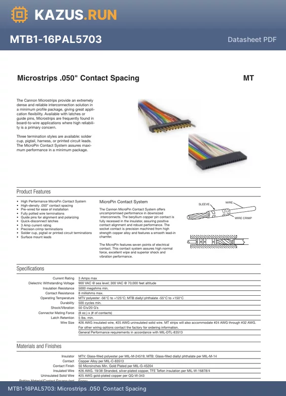 MTB1-40SL5701 datasheet - Microstrips .050  Contact Spacing