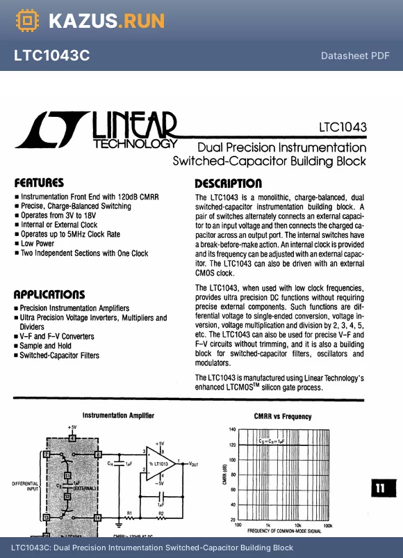 LTC1043 datasheet - Dual Precision Intrumentation Switched-Capacitor Building Block