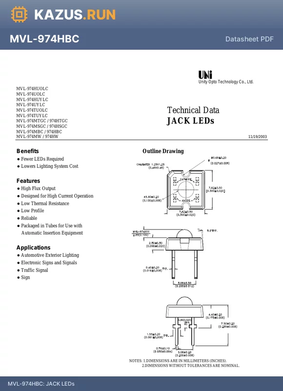 MVL-974HSGC datasheet - JACK LEDs