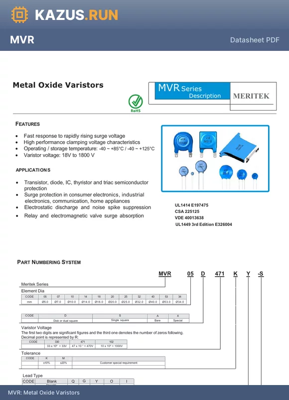 MVR32D102MG-S datasheet - Metal Oxide Varistors