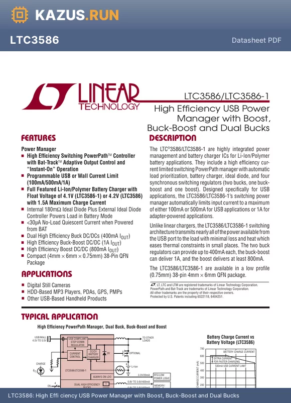 LTC3586EUFE-TRPBF datasheet - High Effi ciency USB Power Manager with Boost, Buck-Boost and Dual Bucks