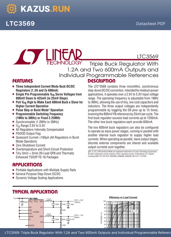 LTC3569IUD-PBF datasheet - Triple Buck Regulator With 1.2A and Two 600mA Outputs and Individual Programmable References