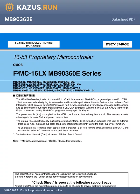 MB90F367TE datasheet - 16-bit Proprietary Microcontroller