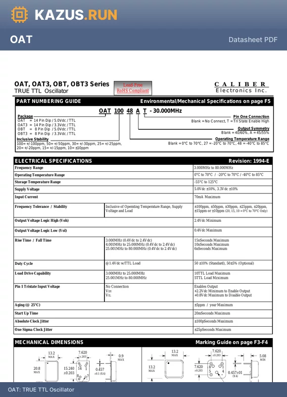 OAT10027A datasheet - TRUE TTL Oscillator