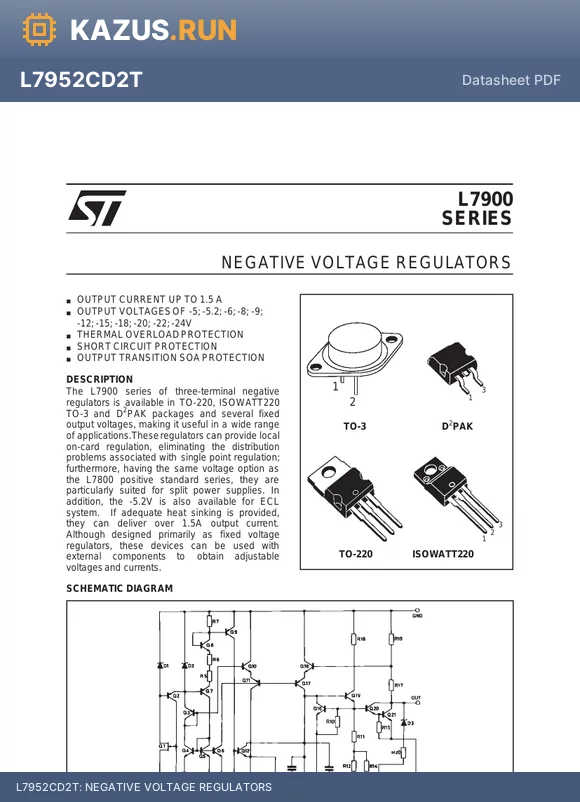 L7922CD2T datasheet - NEGATIVE VOLTAGE REGULATORS