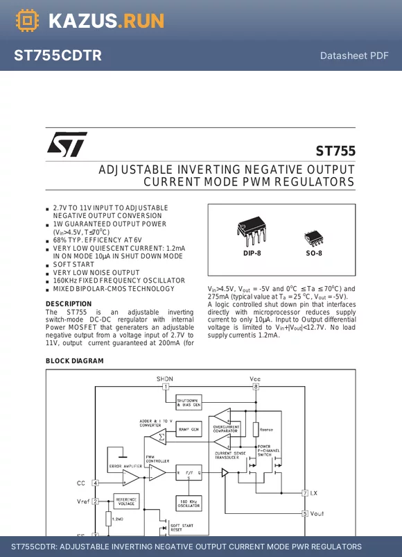 ST755CDTR datasheet - ADJUSTABLE INVERTING NEGATIVE OUTPUT CURRENT MODE PWR REGULATORS
