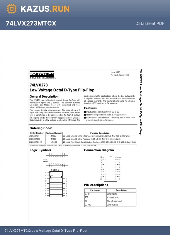 74LVX273MX datasheet - Low Voltage Octal D-Type Flip-Flop