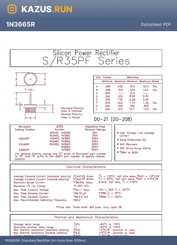 1N3659R datasheet - Standard Rectifier (trr more than 500ns)