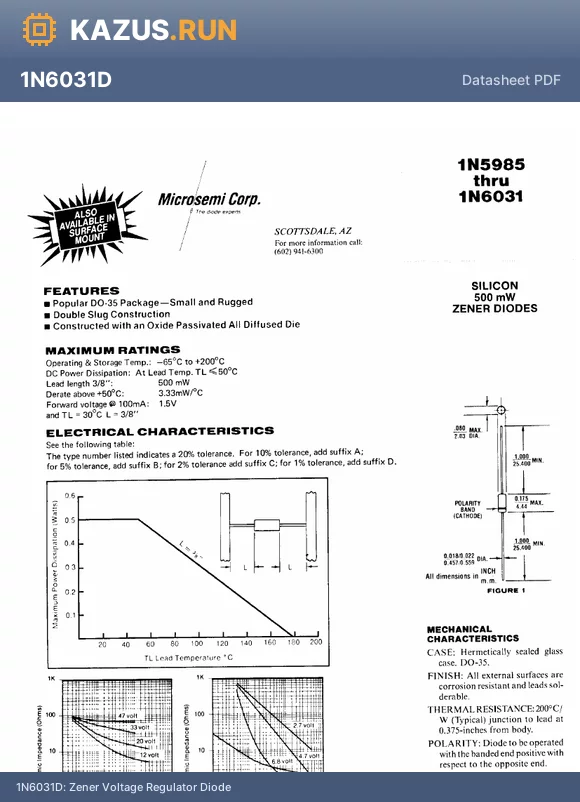 1N6015C datasheet - Zener Voltage Regulator Diode