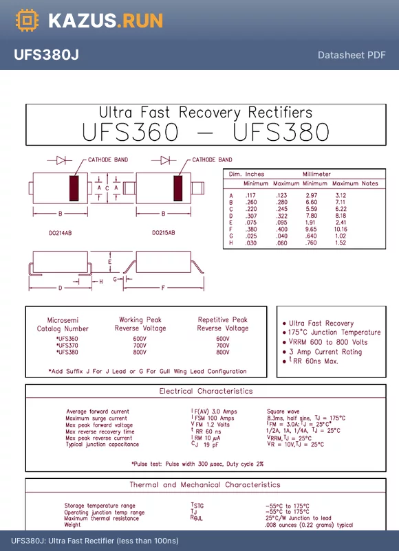 UFS360G datasheet - Ultra Fast Rectifier (less than 100ns)
