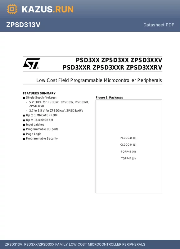 PSD313 datasheet - PSD3XX/ZPSD3XX FAMILY LOW COST MICROCONTROLLER PERIPHERALS