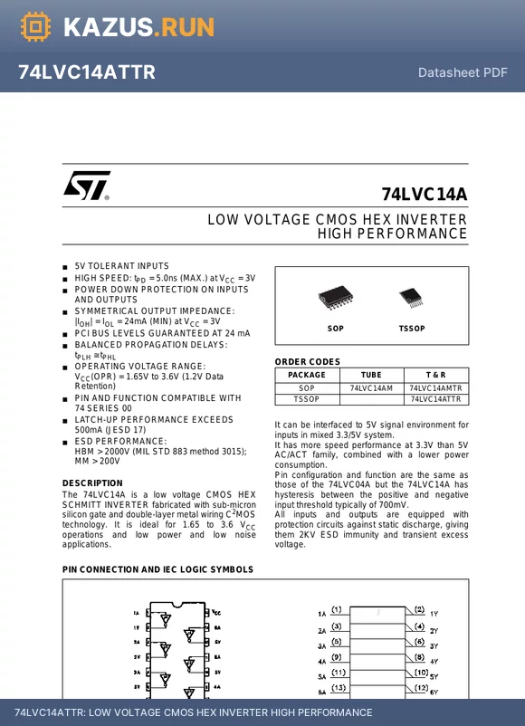 74LVC14AM datasheet - LOW VOLTAGE CMOS HEX INVERTER HIGH PERFORMANCE