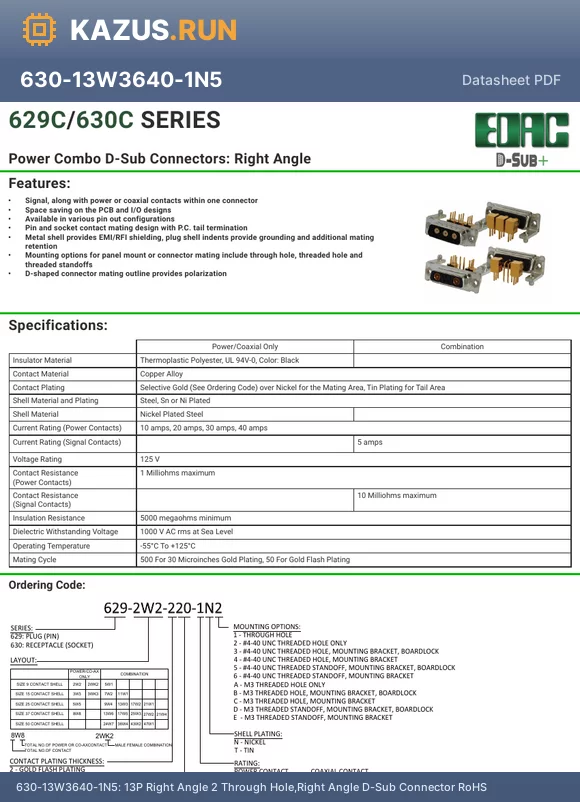 630-24W7240-4T4 datasheet - 24P Right Angle 2 Through Hole,Right Angle D-Sub Connector RoHS