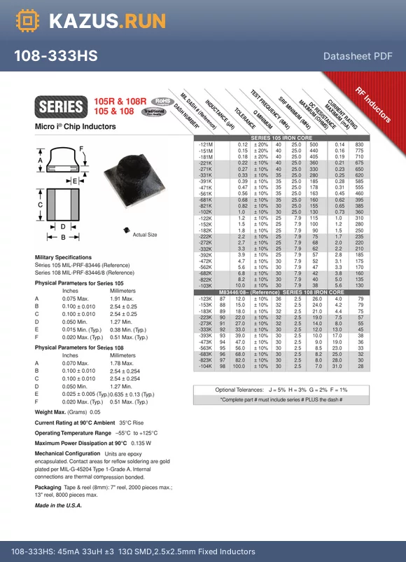 108-273JS datasheet - 55mA 27uH a5% 8Y SMD,2.5x2.5mm Fixed Inductors 