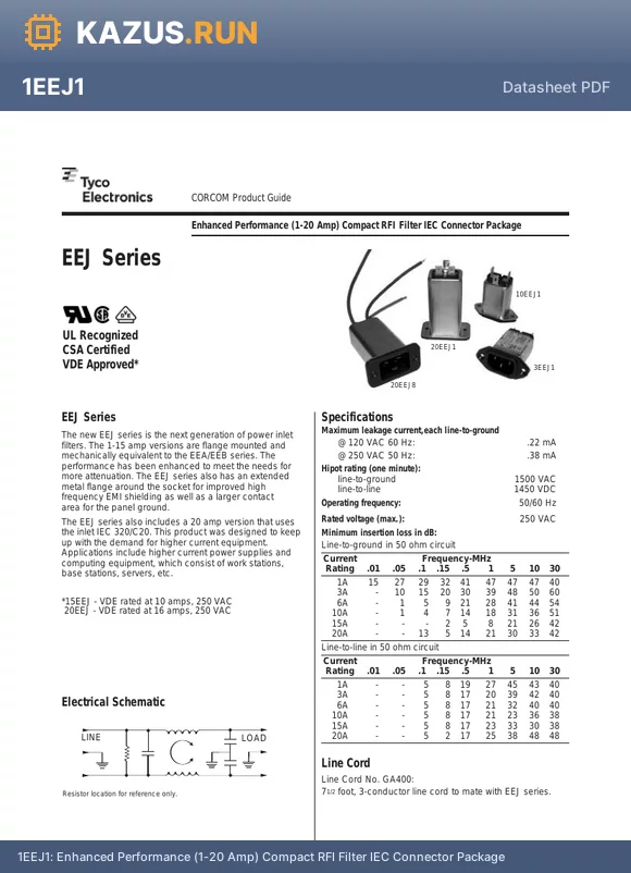 6EEJ1 datasheet - Single-Phase Filter Panel Mount Power Entry Modules (PEM) RoHS
