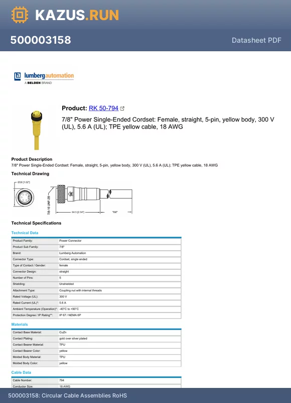500002995 datasheet - Circular Cable Assemblies RoHS