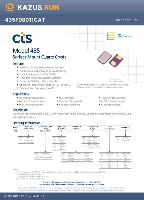 435F10011CDT datasheet - Crystals RoHS