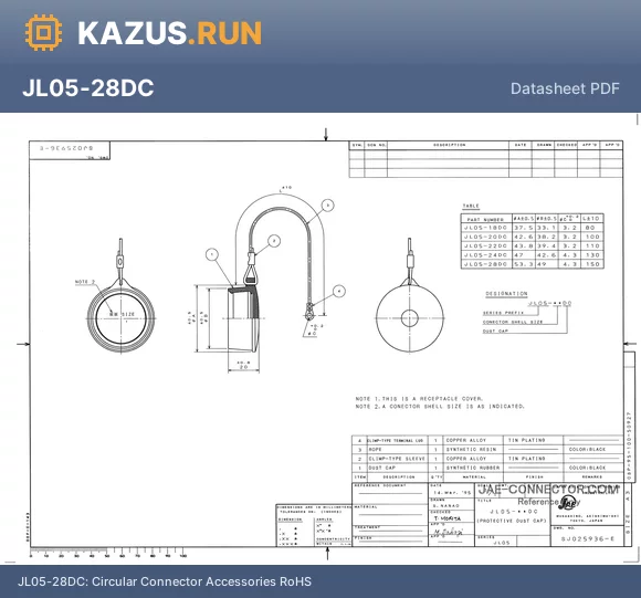 JL05-20DR-R datasheet - Circular Connector Accessories RoHS