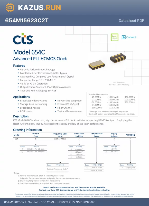 654C3883I3T datasheet - Oscillator 38.88MHz HCMOS 3.3V SMD5032-6P