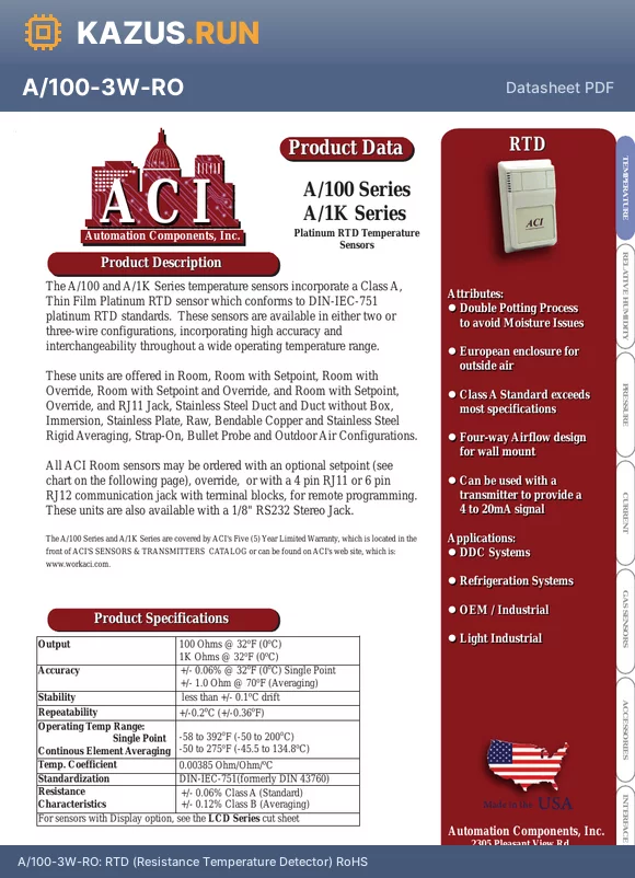 A/100-2W-R-RJ4 datasheet - RTD (Resistance Temperature Detector) RoHS