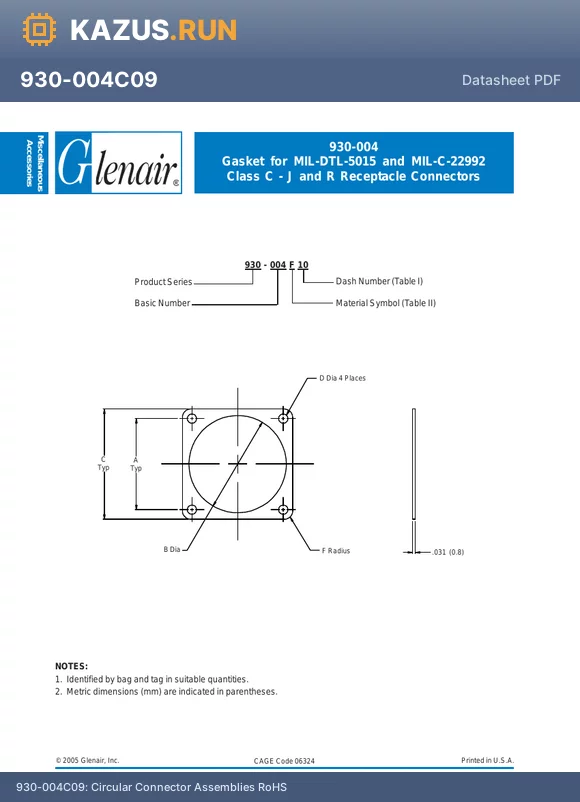 930-004S02 datasheet - Circular Connector Assemblies RoHS