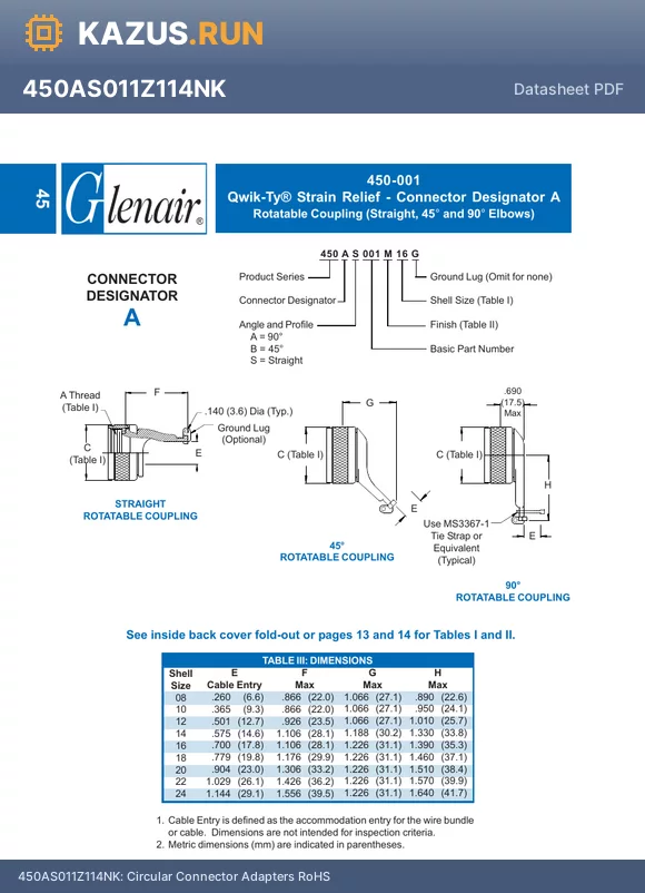 450AS02416 datasheet - Circular Connector Adapters RoHS