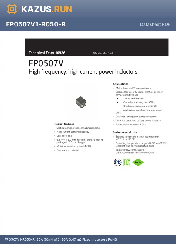 FP0507V2-R100-R datasheet - Fixed Inductors RoHS