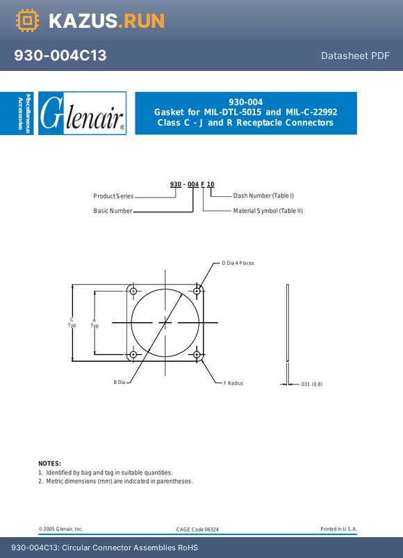 930-004N01 datasheet - Circular Connector Assemblies RoHS