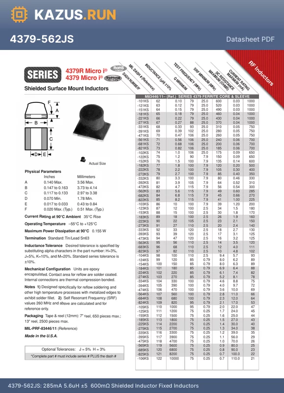 4379-563JS datasheet - Fixed Inductors 